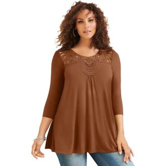 Roaman's Lace Embellished Swing Ultra Femme Top in Cognac at Nordstrom, Size 20
