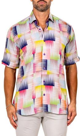 Maceoo Galileo Marthy Short Sleeve Button-Up Shirt in White Multi at Nordstrom, Size 5