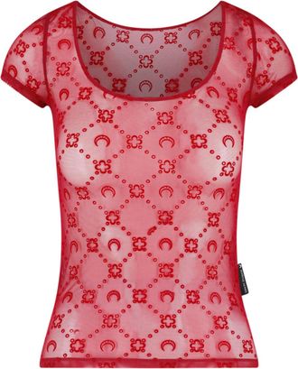 Marine Serre Red Moonogram Flocked Mesh Fitted Top