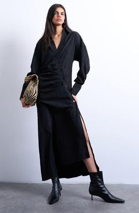 Topshop Long Sleeve Textured Shirtdress in Black at Nordstrom, Size 10 Us