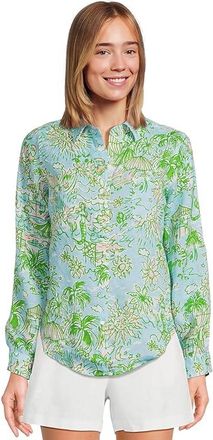 Lilly Pulitzer Sea View Button-Down Womens Clothing Fresh Water Blue Sunbathers Bliss : XXS, Linen