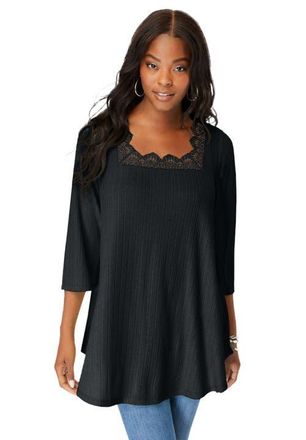 Roaman's Squareneck Pointelle Top in Black at Nordstrom, Size 28