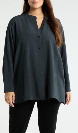 Eileen Fisher Band Collar Button-Up Shirt in Eucalyptus at Nordstrom, Size 2X