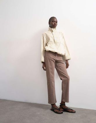 Topshop Orson - Jeans dritti comfort a vita medio alta color lontra-Marrone