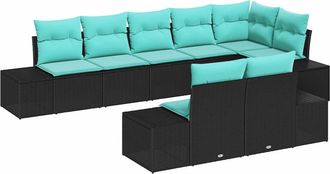 vidaXL Conjunto De Sof&aacute;s De Jard&iacute;n 8 Uds. Negro Y Turquesa Polirat&aacute;n Vidaxl