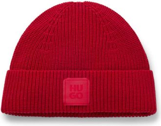 HUGO BOSS Wool-blend beanie hat with logo label