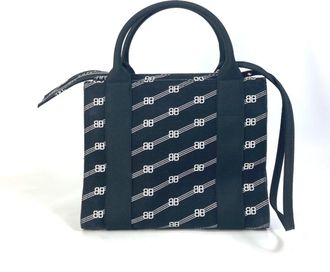 Balenciaga Black White Canvas Handbag Tote Bag (Pre-Owned)