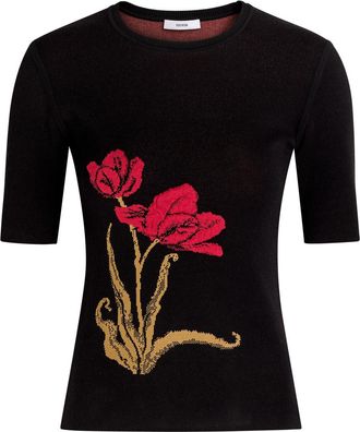 Erdem Floral-intarsia Knit T-shirt - Black - S (UK8-10 / S)