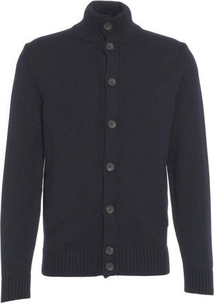 Gender High-Neck Ribbed Knit Jacket With Button Closure