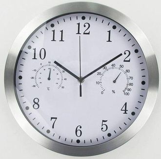OEM Reloj De Pared Redondo De Cuarzo, Silencioso, De Aluminio, Con Term&oacute;metro E Higr&oacute;metro, Ideal Para Sala De Estar, Cocina U Oficina (blanco)