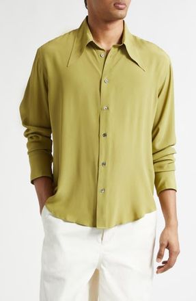 Ami Cr&ecirc;pe de Chine Button-Up Shirt in Matcha at Nordstrom, Size 38