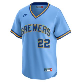 Nike Christian Yelich Milwaukee Brewers Cooperstown Nike Mens Dri-FIT MLB Limited Jersey in Blue | CO25MIC1MZ9-QB8