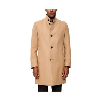 HUGO BOSS Single-Breasted Coat - Heren - Mantel - Beige - L - Leer - Jassen