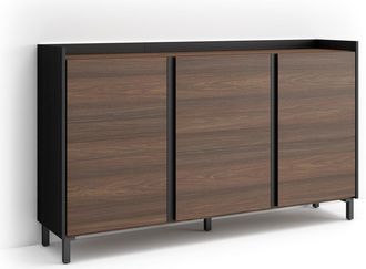 Skraut Home Skraut Home - Aparador Para Sal&oacute;n, Gran Capacidad De Almacenaje, 156x35x91cm, 3 Puertas, Dise&ntilde;o Industrial, Led, Estilo Moderno, Roble Oscuro Y Negro