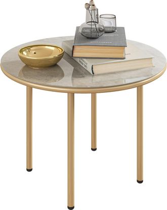 OUTSUNNY Round Small Garden Table with Faux Marble Glass Top - Beige | TJ Hughes