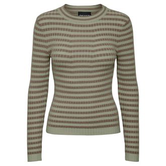 Pieces Womens PCCRISTA LS O-Neck Knit NOOS BC Pullover Sweater, Fossil/Stripes: Tea, S