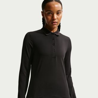 Nike Womens Golf Club Dri-FIT UV Long-Sleeve Golf Polo in Black | IH0503-010