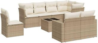 vidaXL Set De Sof&aacute;s De Jard&iacute;n 9 Pzas Con Cojines Rat&aacute;n Sint&eacute;tico Beige Vidaxl