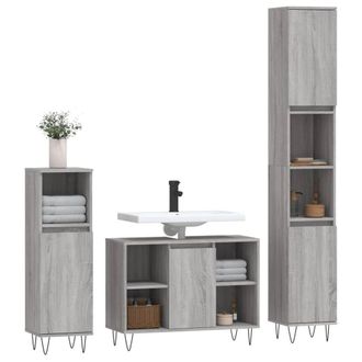 Berkfield Home Modern 3 Piece Bathroom Furniture Set Grey Sonoma Engineered Wood