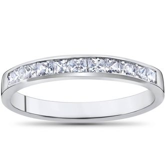 Pompeii3 Princess Cut 1/2ct Diamond Wedding Anniversary 14K Ring White Gold Size Selectable