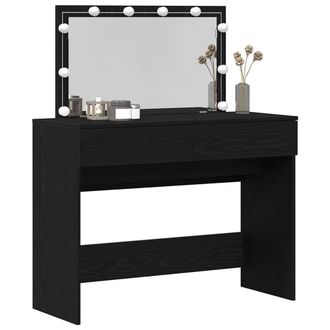 Berkfield Home Stunning Dressing Table with LED Black Oak 100x40x120 cm | Size: 100 x 40 x 120 cm
