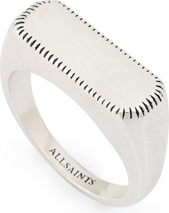 AllSaints Smooth Rectangular Signet Ring in Warm Silver at Nordstrom, Size Medium