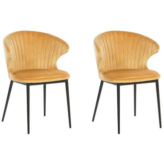 Beliani Beliani - Conjunto De 2 Sillas De Comedor Tapizadas En Terciopelo Amarillo Con Patas Negras Estilo Retro Industrial Augusta