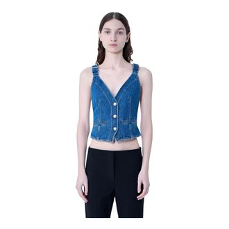 Sportmax Sportmax, Sleeveless Tops, female, Blue, Size: 2XS Buttoned Denim Vest
