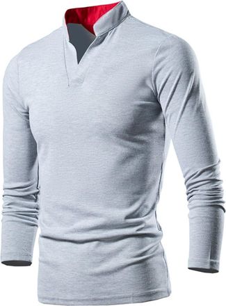 Generic Mens Long Sleeve Polo Shirts Plain Tee Mens Casual Sports Long Sleeve Shirt Top for Work Business Holiday Outdoor Walking (Grey, XXXXXL)