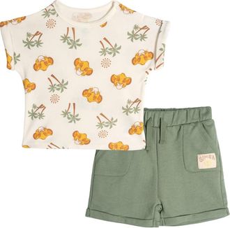 Disney Lion King Simba Baby Boys French Terry 2-Piece T-Shirt and Shorts Set in Simba Cream Sage at Nordstrom, Size 24M