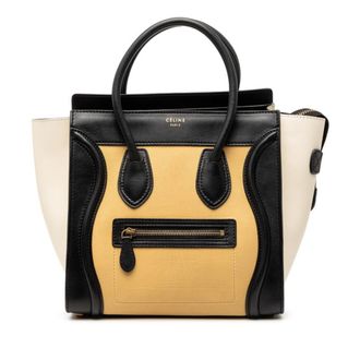Celine Beige Black Ivory Leather Handbag Tote Bag (Pre-Owned)