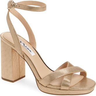 Nina Sheilia Ankle Strap Sandal in Taupe Reflective Suedette at Nordstrom, Size 10