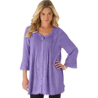 Roaman's Eyelet Big Shirt in Vintage Lavender at Nordstrom, Size 18