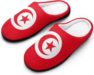 Generic Flag of Tunisia Cotton Slippers for Women Indoor Outdoor Slipper Slip-On Memory Foam Home Shoes