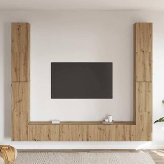 Berkfield Home Wall Mounted TV cabinets 6 pcs Artisan Oak Engineered Wood in Brown