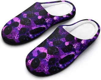 Generic Purple Leopard Sequin Pattern Mens House Slippers Memory Foam Washable Cotton Slip on Home Shoes