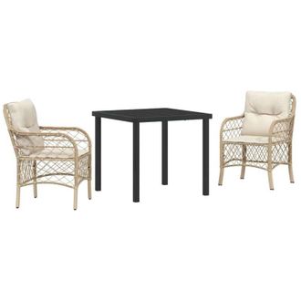 vidaXL Conjunto De Comedor De Jard&iacute;n Con Coj&iacute;n 3 Pcs Beige Polirat&aacute;n Vidaxl