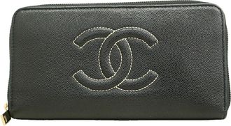 Chanel Black Grained Calfskin Long Wallet (Bi-Fold) (Pre-Owned)