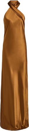 Galvan Pandora Scarf-neck Satin Gown - Brown - 42 (UK14 / L)