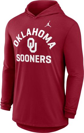 Nike Jordan Mens Oklahoma Campus Arch Jordan Brand Dri-FIT College Long-Sleeve Hooded T-Shirt in Red | 0JNB69WOKN-SSR