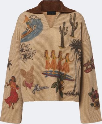 Alanui Decade printed wool and cotton-blend polo sweater
