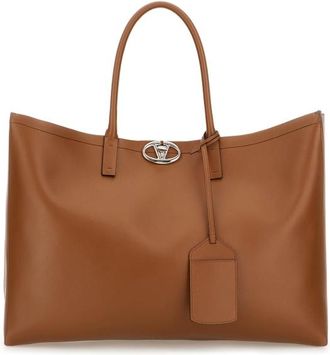 Valentino Garavani Brown Leather Medium Vlogo Locker Shopping Bag