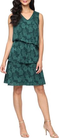 S.L. Fashions Sleeveless Burnout Chiffon Tiered Dress in Pine at Nordstrom Rack, Size 14