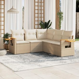 vidaXL Vidaxl - Juego De Sof&aacute;s Jard&iacute;n Con Cojines 5 Pzas Rat&aacute;n Sint&eacute;tico Beige