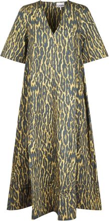 Ganni Geprinte Stretch Katoenen A-lijn Lange Jurk - Dames - Casual kleedjes - Veelkleurig - 2XS - Katoen - Kleedjes