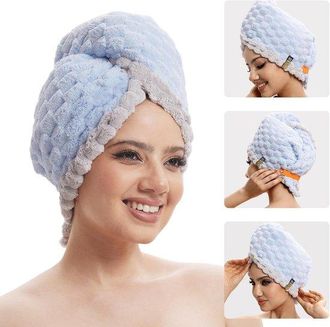 No Brand 9. Toalla Para Secador De Pelo, 19,7 X 31,5 Pulgadas, Con Banda El&aacute;stica, Microfibra Suave Extragrande Para Mujer, Cabello Largo/rizado, Azul