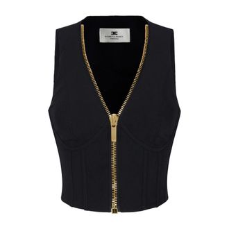 Elisabetta Franchi Top van technische stof met rits - Dames - Tops - Zwart - Maat: L Zijde