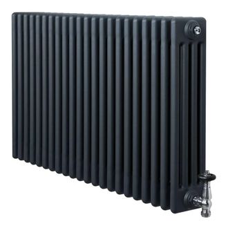 MonsterShop Traditional 4 Column Radiator & Valves - 600 x 1010mm - Anthracite in Grey