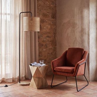 Maisons du monde L&aacute;mpara de pie de acero y hevea con pantalla de rejilla de rat&aacute;n Alt.172 cm