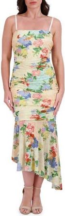 Siena My Balconia Printed Mesh High Low Midi Dress in Yellow Multi at Nordstrom Rack, Size 10